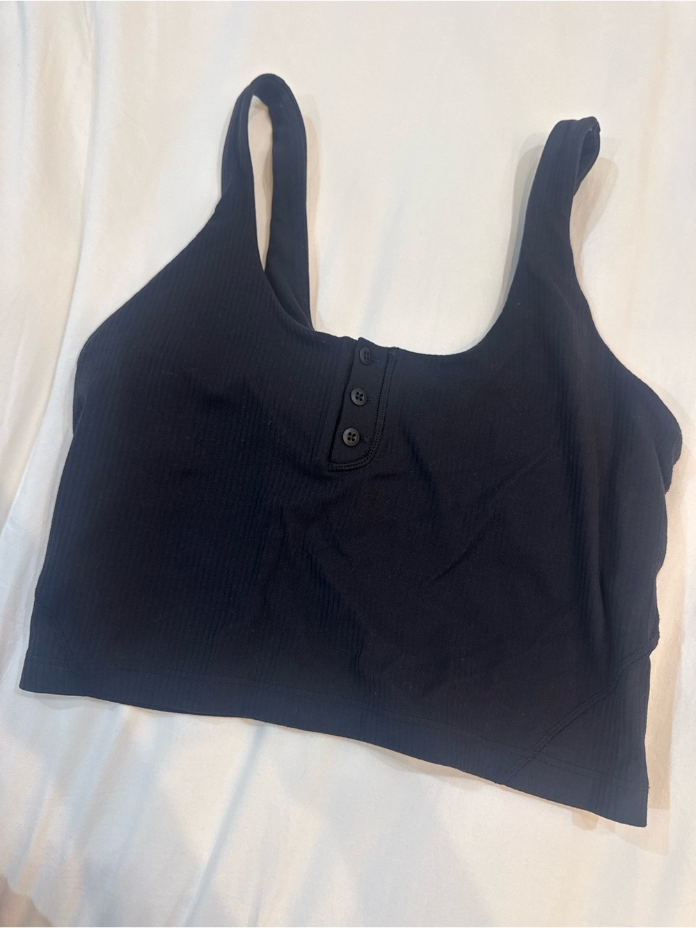 Lululemon Black Ribbed Scoop Tank Crop Top - 3- Button Front